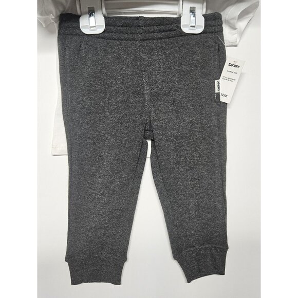 DKNY  12M, Set Of 3, Grey Pull Over Jacket/Grey Pants/ Crew Neck Logo T Shirt - Picture 3 of 11